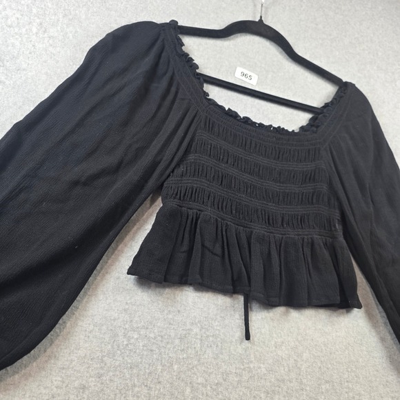 Cotton Candy Black Smocked Peasant Crop Top Long Balloon Sleeve Small - Picture 9 of 9